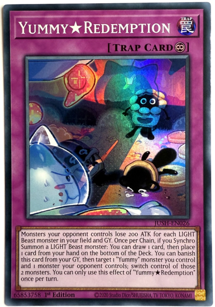 Yu-Gi-Oh! Karte - JUSH-EN026 YummyRedemption (V.2 - Super Rare) - Englisch